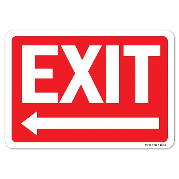 ANSI Caution Sign, Exit W/ Left Arrow, 14in X 10in Aluminum, 10" x 14", Landscape